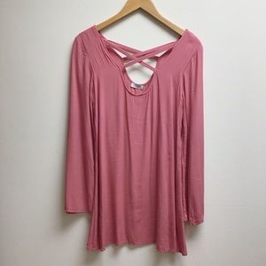 Tobi small pink neck cutout detail long sleeve